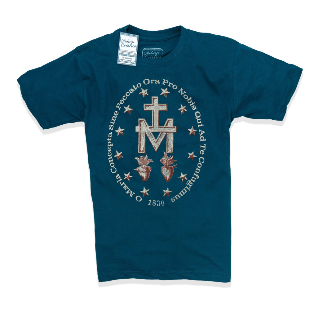 camiseta Medalla Milagrosa azul petroleo 3