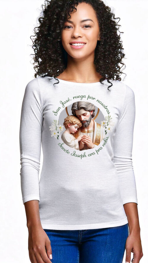 camiseta San José, blusa blanca, manga 3/4