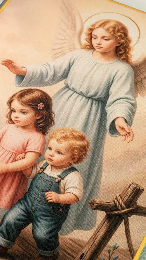 Cuadro acolchado en tela 20 x 30cm Ángel de la Guarda 01 8 Cuadro Ángel de la Guarda 01 Detalle 1